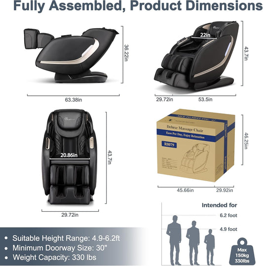 EasPearl R8079 4D Massage Chair with More Wider Heating, USB Port Insert