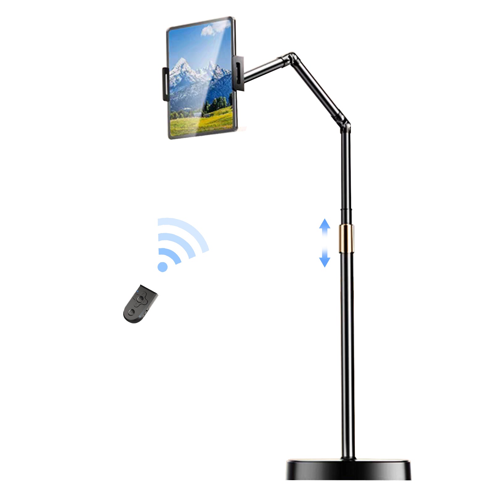 US Only | EasPearl® 66" Portable Phone Holder, Tablet Floor Stand with Wireless Remote, Full-Angle Adjustable Overhead iPad Mount for Bed