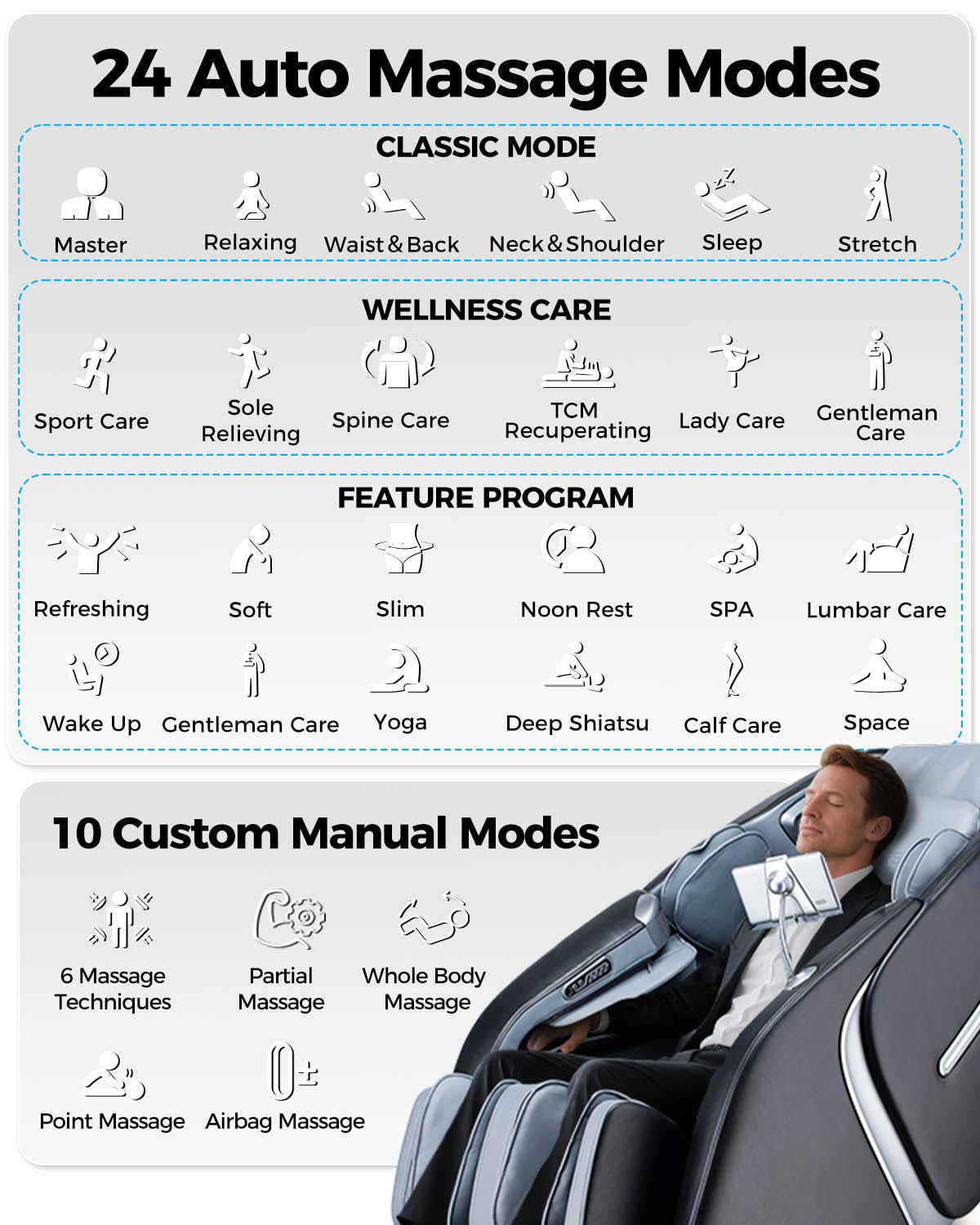 ドレッサー BOSSCARE GR8676 4D Massage Chair Full Body Zero Gravity SL-Track