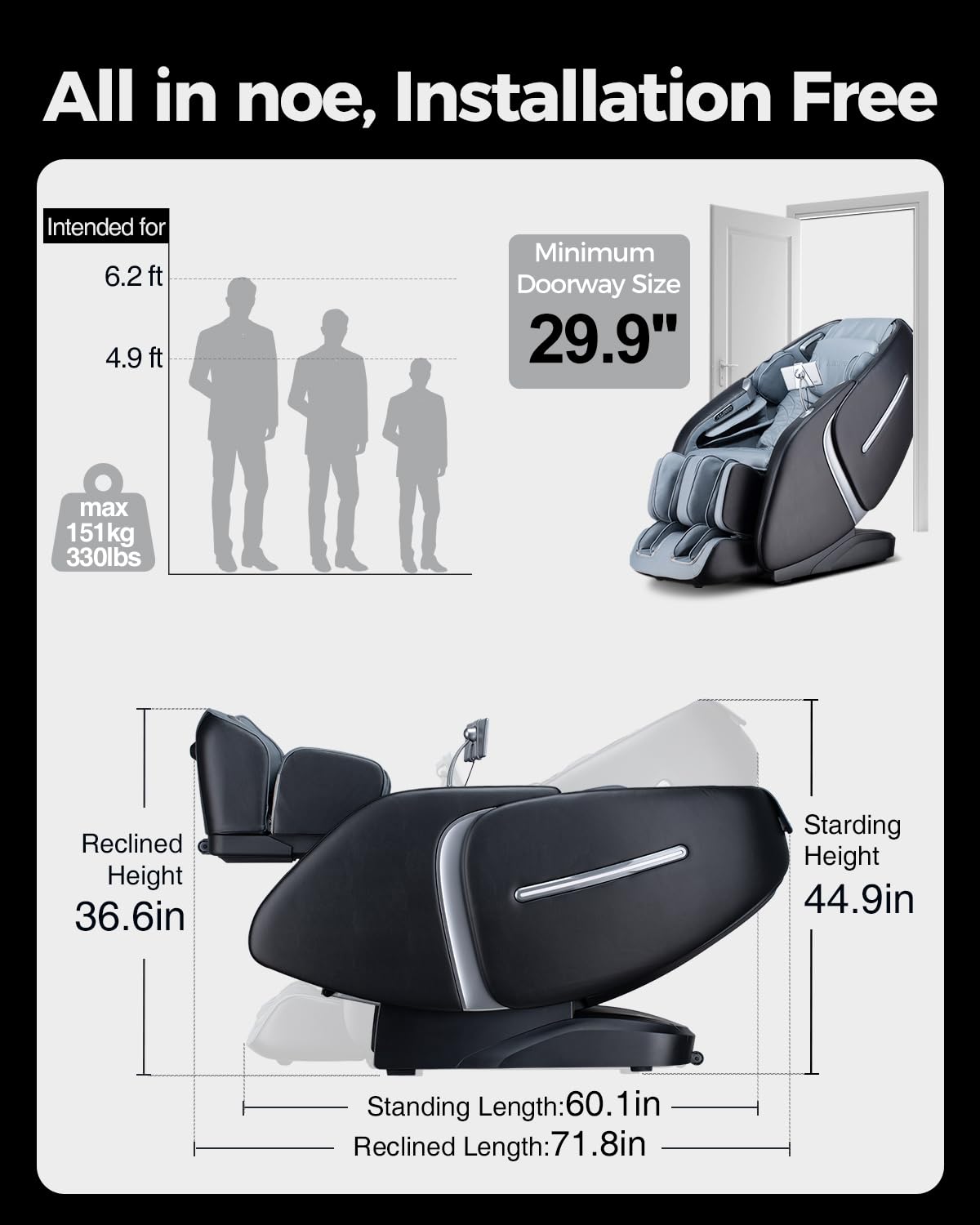 BOSSCARE GR8676 4D Massage Chair Zero Gravity Shiatsu SL-Track AI APP Control Heating Back