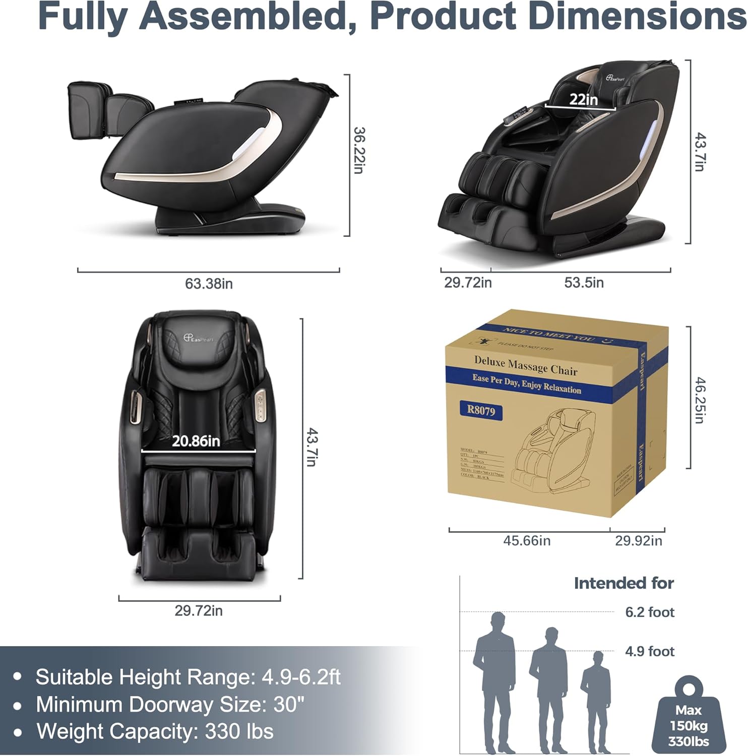 EasPearl R8079 4D Massage Chair with More Wider Heating, USB Port Insert