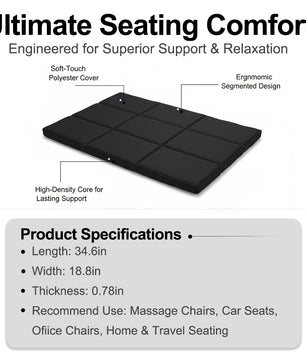 EasPearl® Back Pad & Seat Cushion for Massage Chair, Foam Cushion, Nylon Fabric, One Size Fits All (Black)