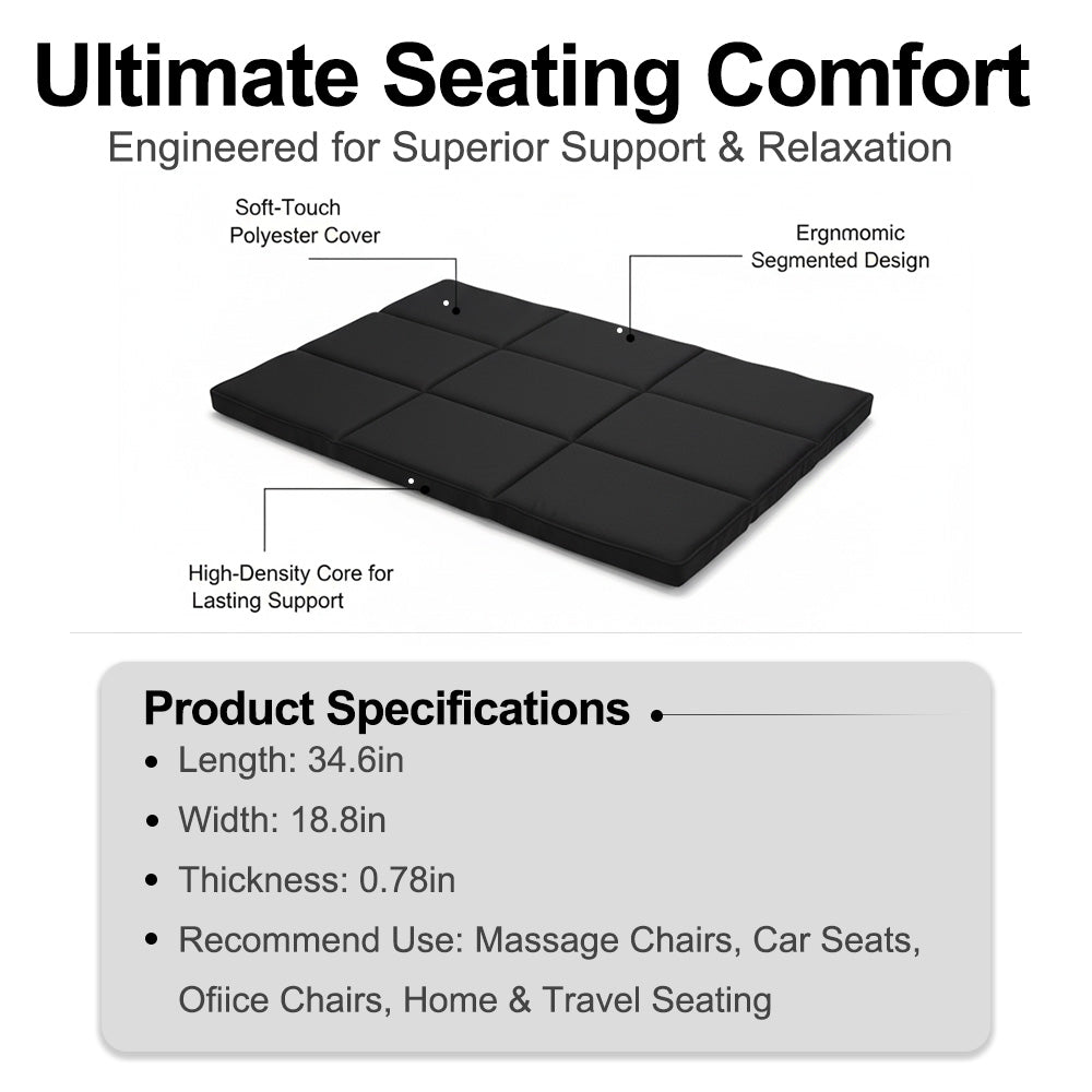 EasPearl® Back Pad & Seat Cushion for Massage Chair, Foam Cushion, Nylon Fabric, One Size Fits All (Black)
