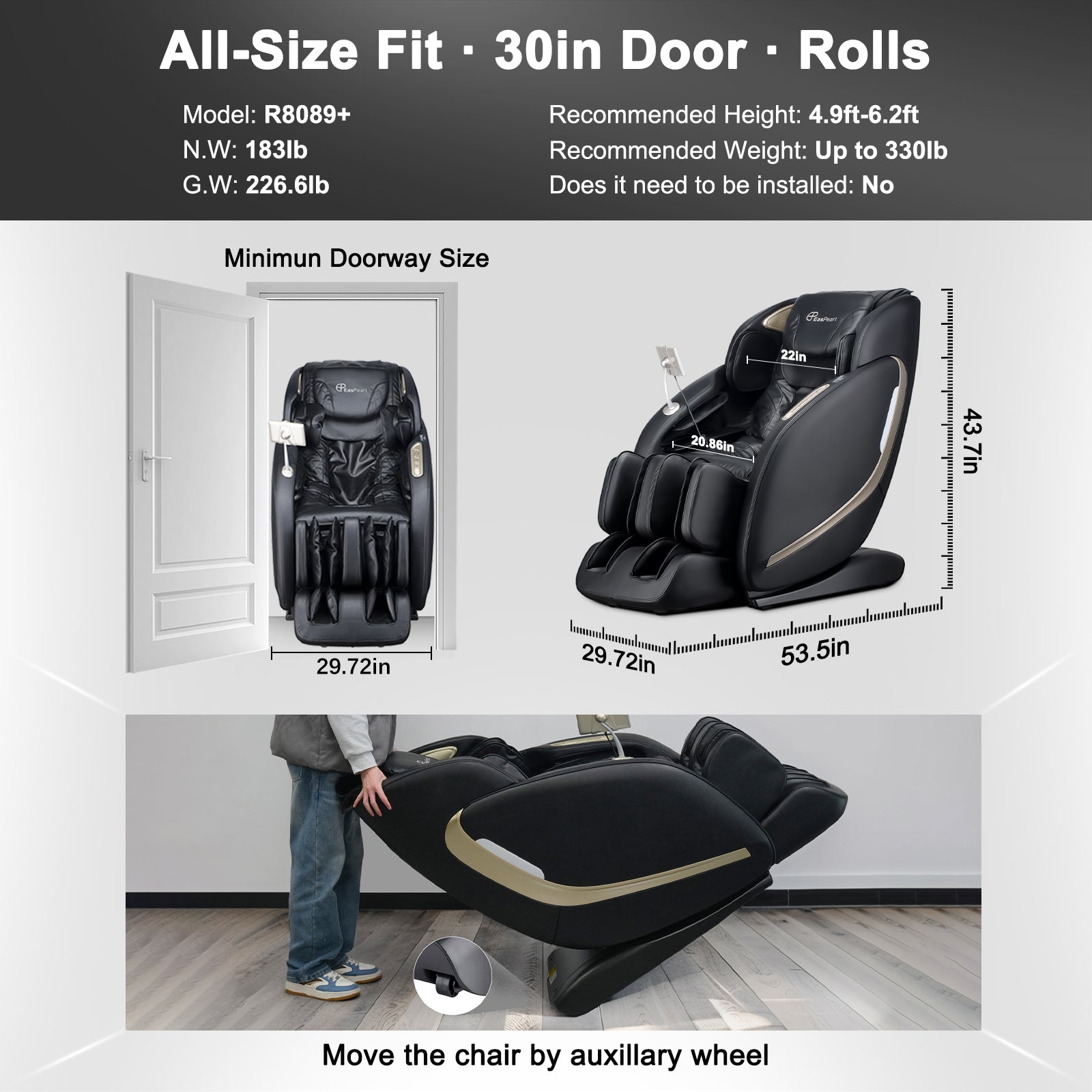 EasPearl® R8089 PRO - Shiatsu Stretch Massage Recliner with APP OTA Remote Controller