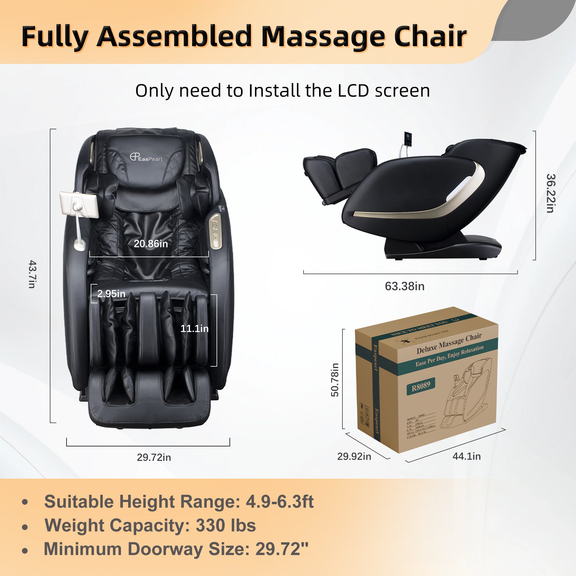 EasPearl® R8089 4D Zero Gravity Massage Chair with Heat, Electric Foot