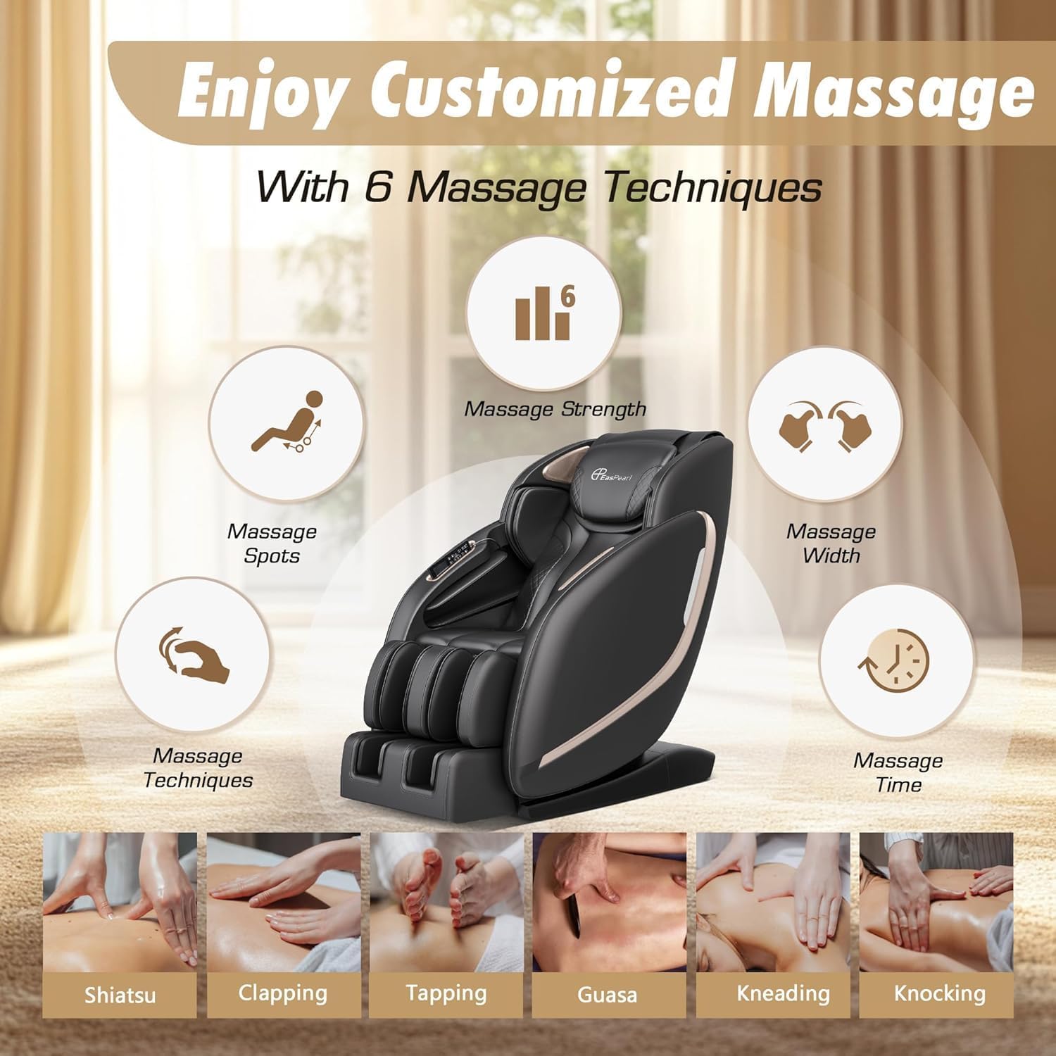 EasPearl R8079 4D Massage Chair with More Wider Heating, USB Port Insert