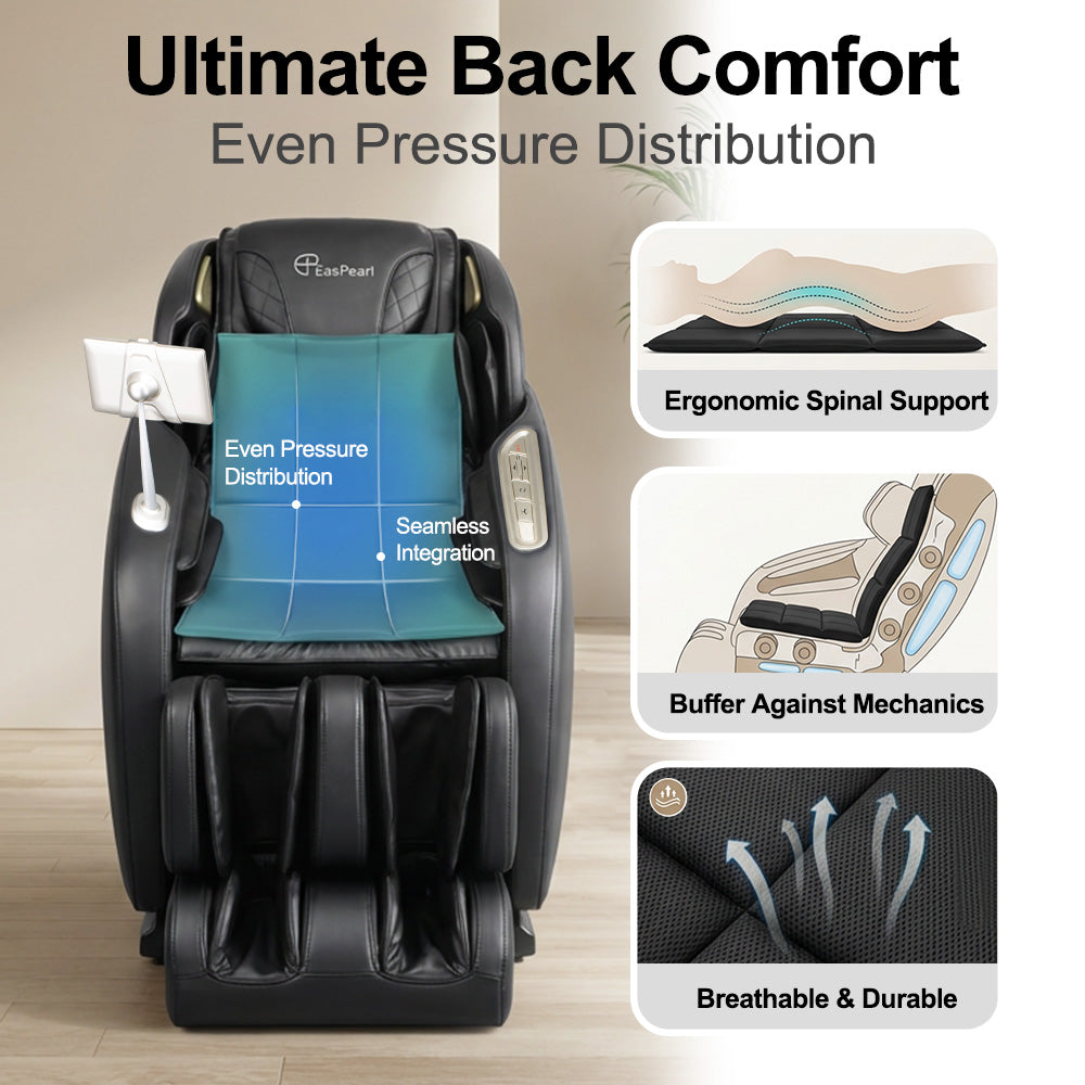 EasPearl® Back Pad & Seat Cushion for Massage Chair, Foam Cushion, Nylon Fabric, One Size Fits All (Black)