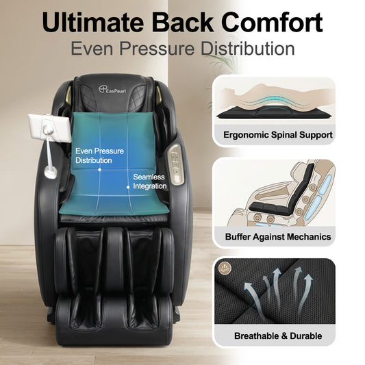 EasPearl® Back Pad & Seat Cushion for Massage Chair, Foam Cushion, Nylon Fabric, One Size Fits All (Black)