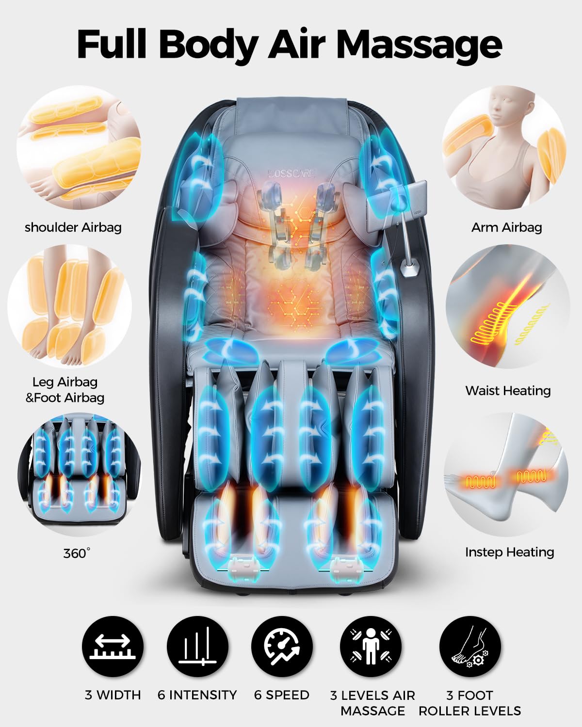 BOSSCARE GR8676 4D Massage Chair Full Body Zero Gravity SL-Track