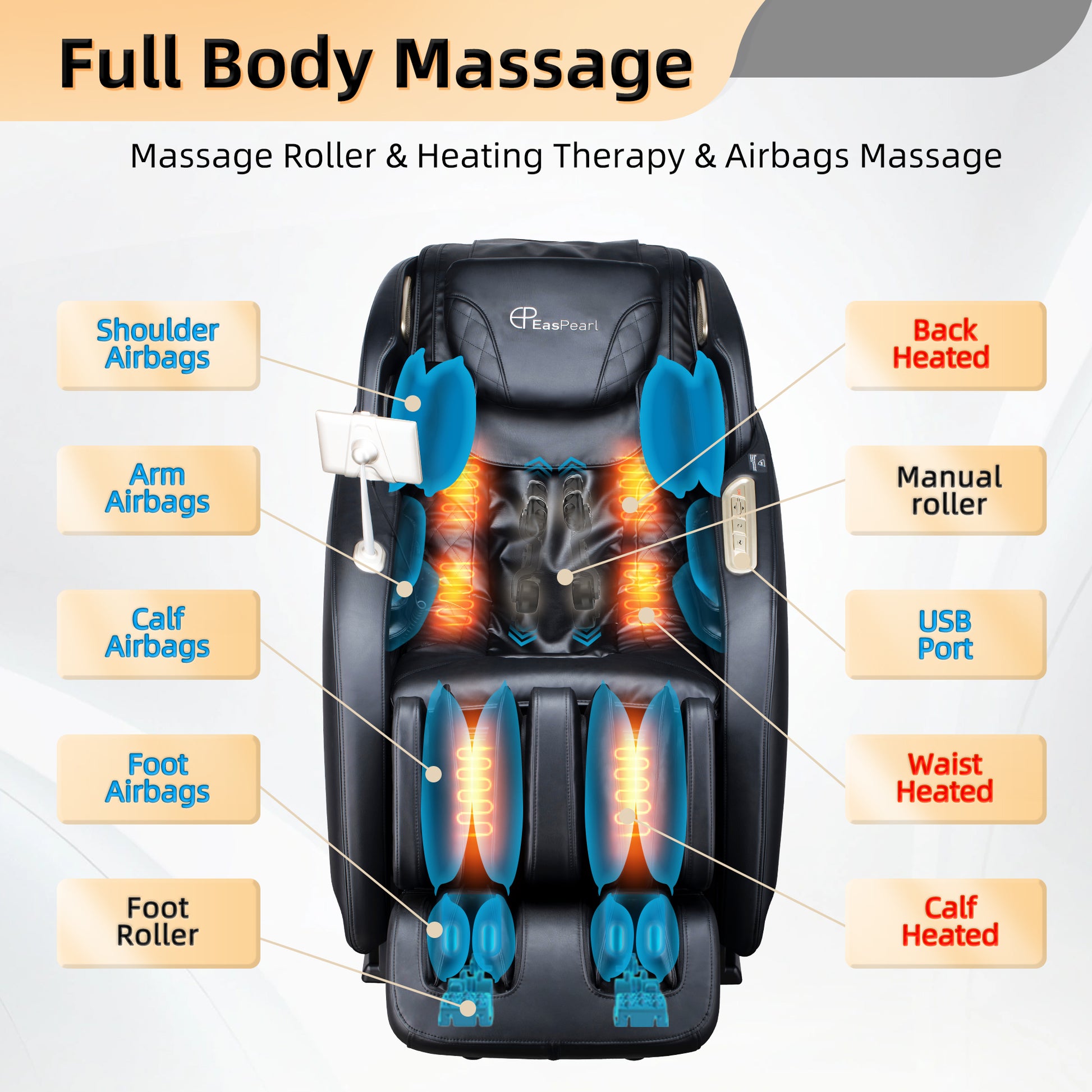 EasPearl® R8089  - Shiatsu Stretch Massage Recliner with Electric Footrest Extension