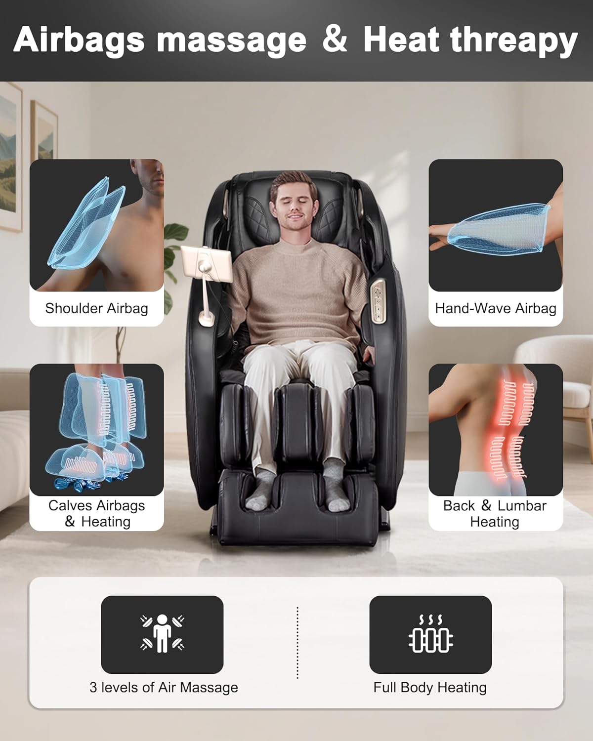 EasPearl® R8089 PRO - Shiatsu Stretch Massage Recliner with APP OTA Remote Controller