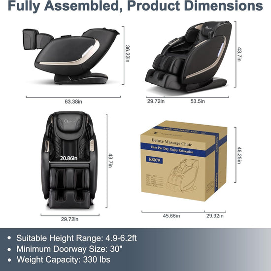 EasPearl® R8079 4D Massage Chair with More Wider Heating, USB Port Insert