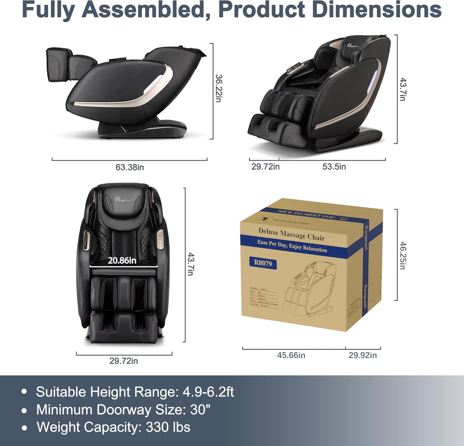 EasPearl® R8079 4D Massage Chair with More Wider Heating, USB Port Insert