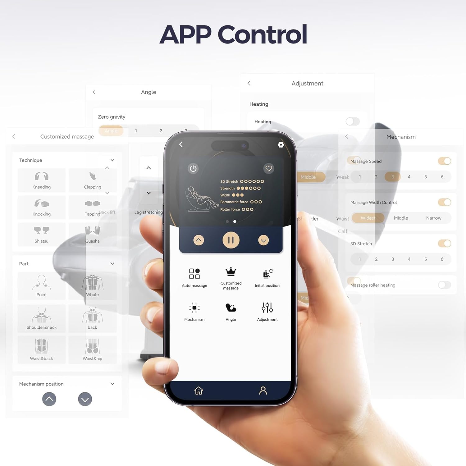Smart massage chair with mobile app control