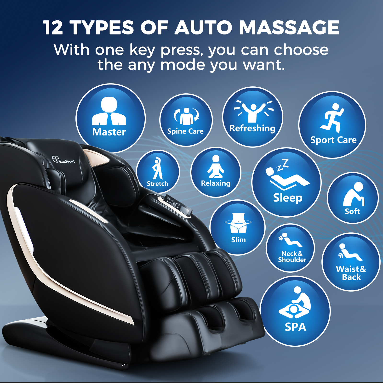 EasPearl® R8079 4D Massage Chair with More Wider Heating, USB Port Insert