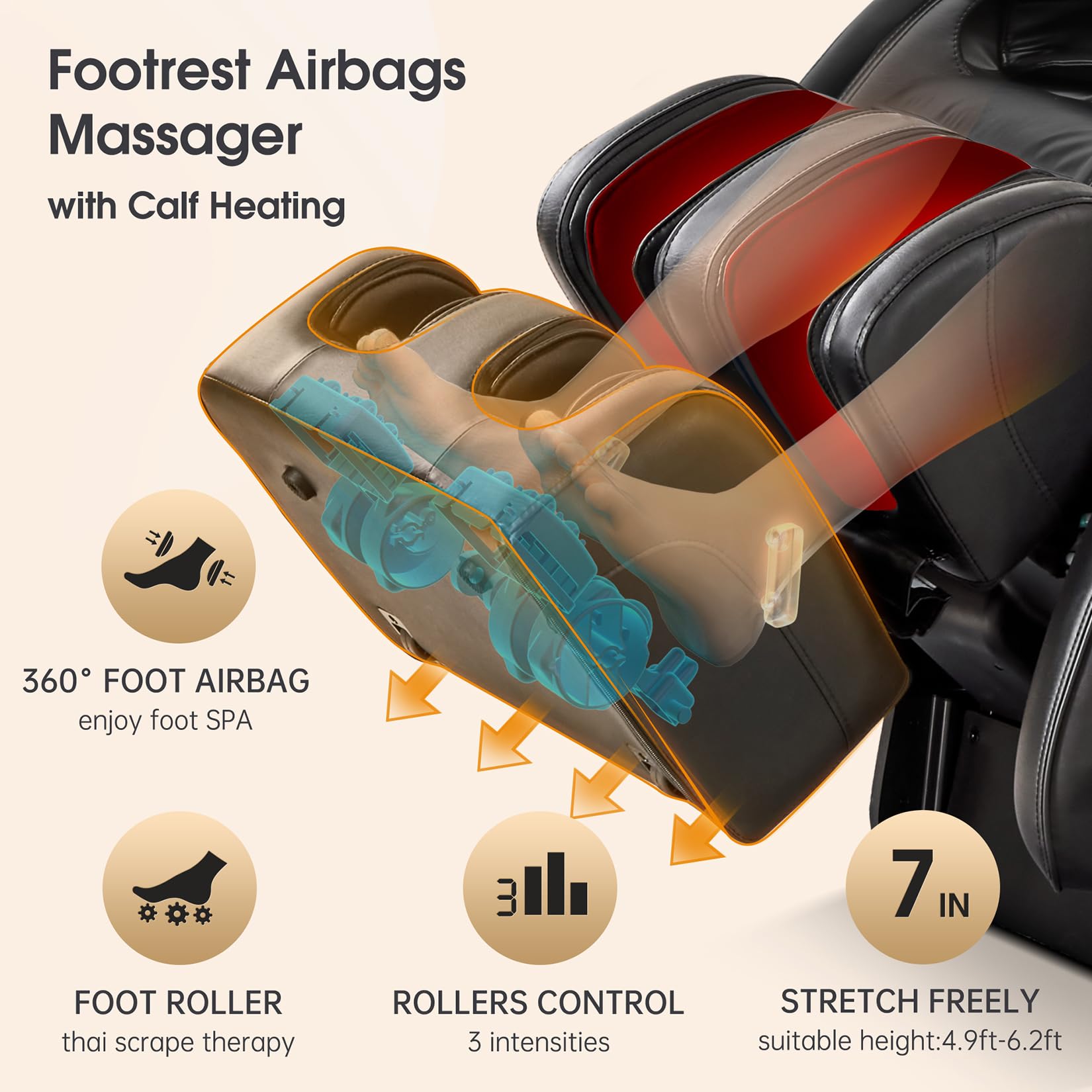 EasPearl foot massage chair with footest, airbags and calf heating-r8069