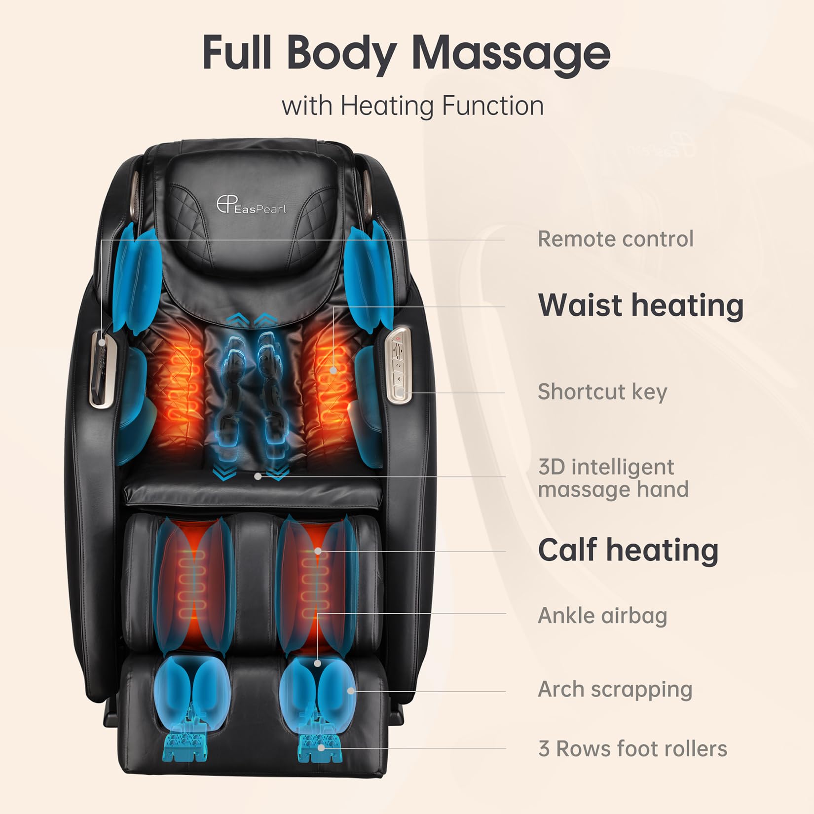 EasPearl full body massage with heating funtion taget on waist and calves-r8069