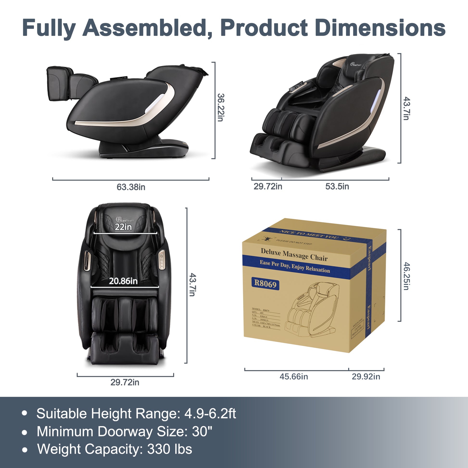 EasPearl product dimensions on massage chair for sale-8069