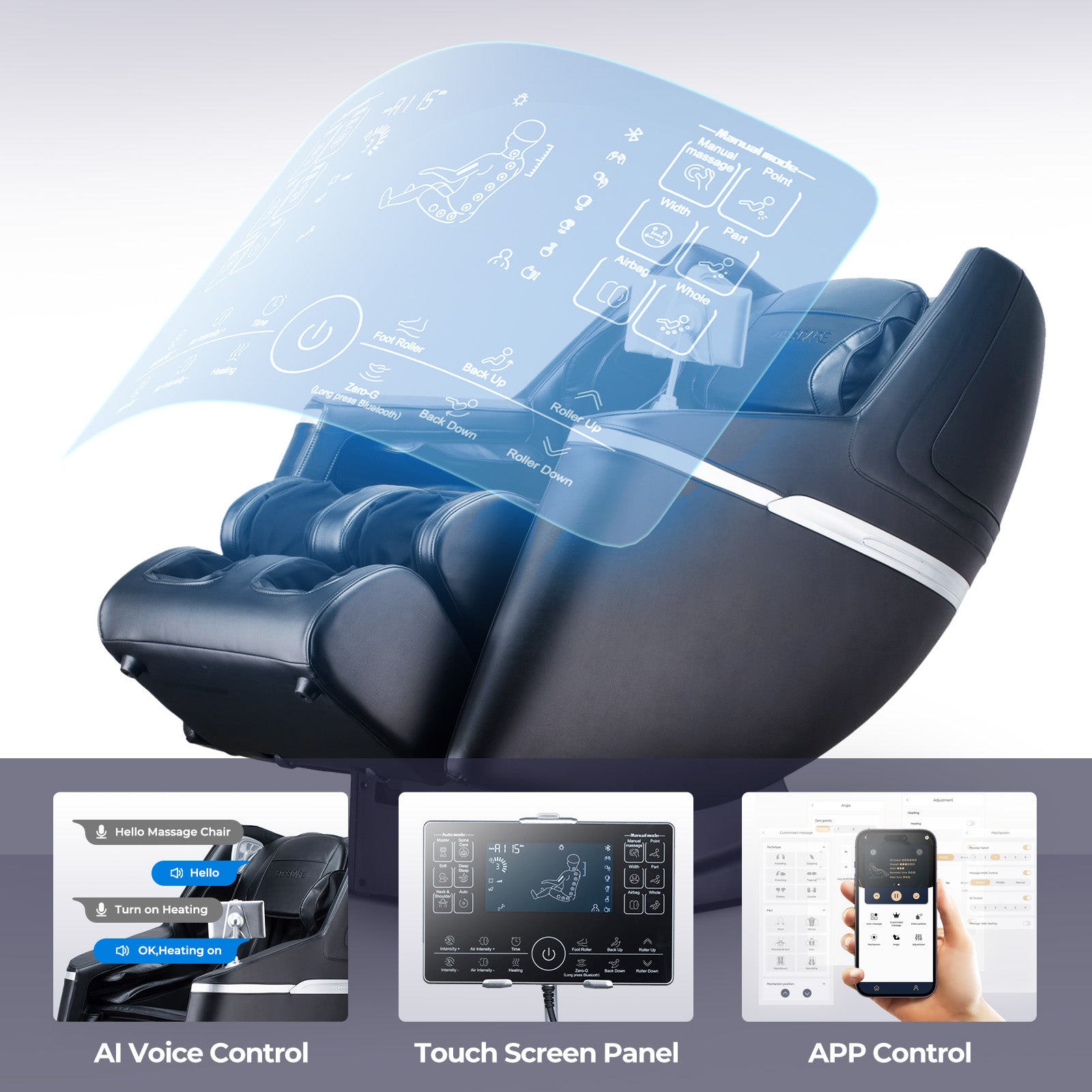Smart massage chair with voice and touch controls