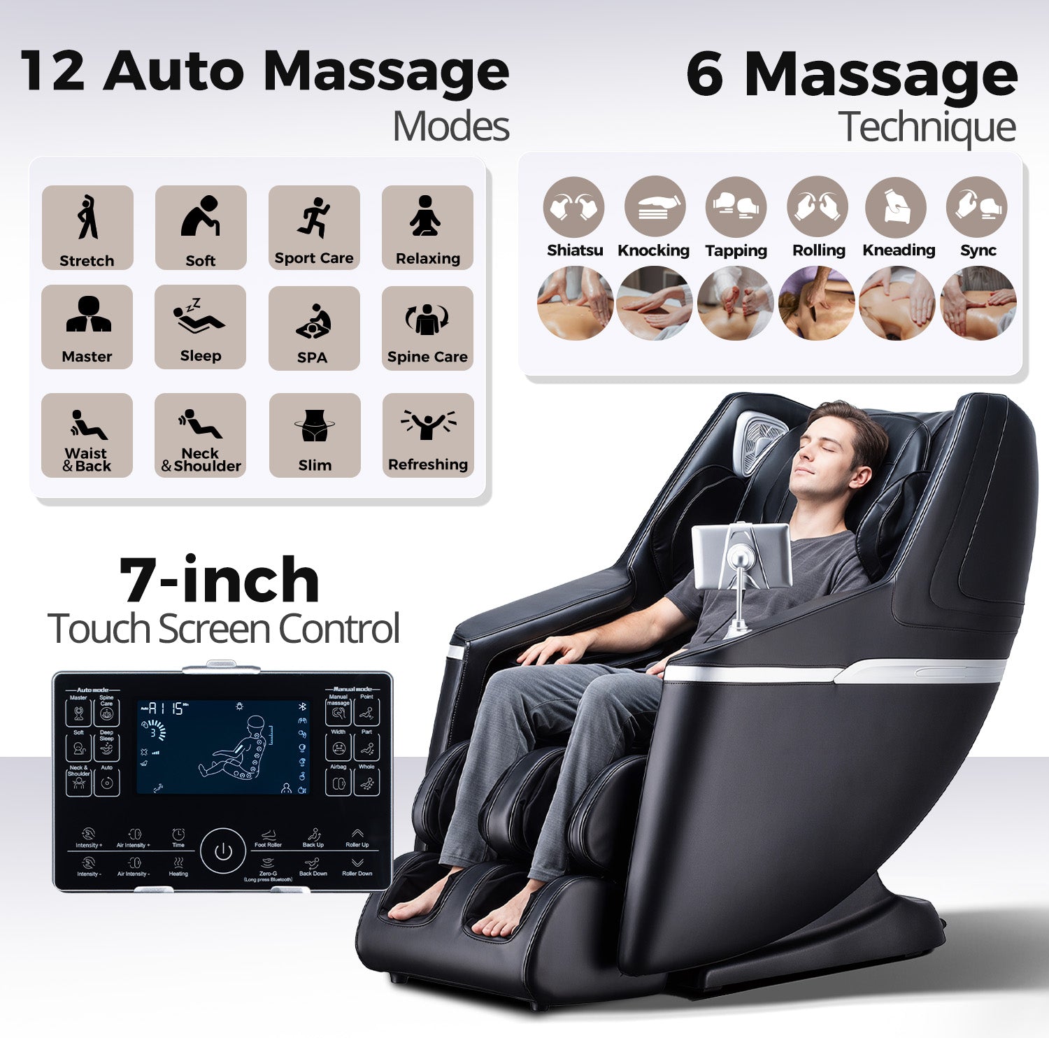 Full body massage chair with 12 auto modes