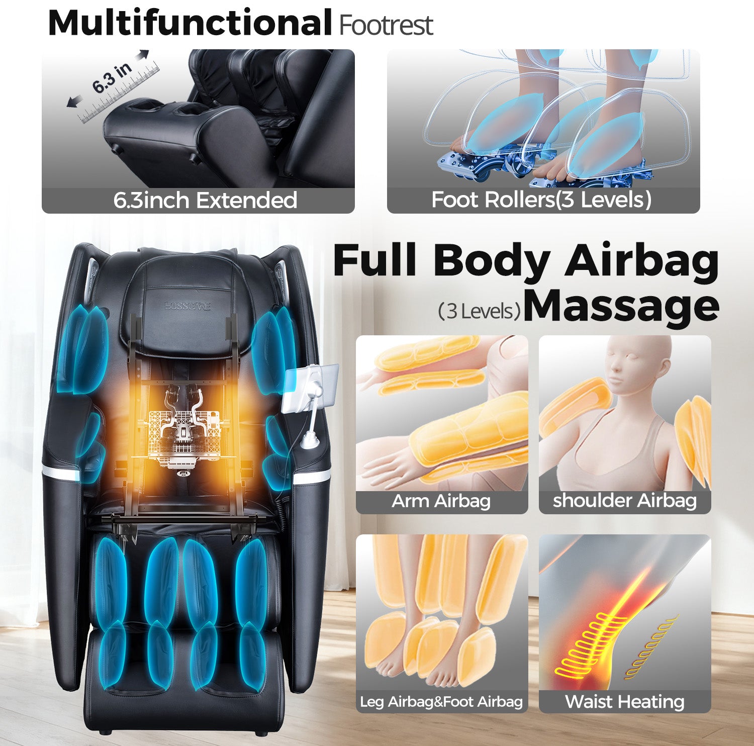 Airbag massage chair with full body compression