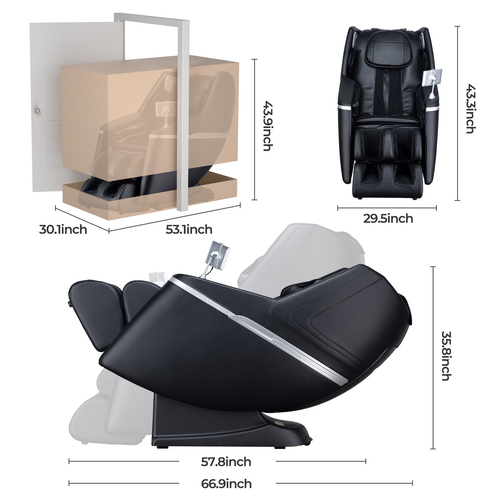 SL track massage chair dimensions and size guide