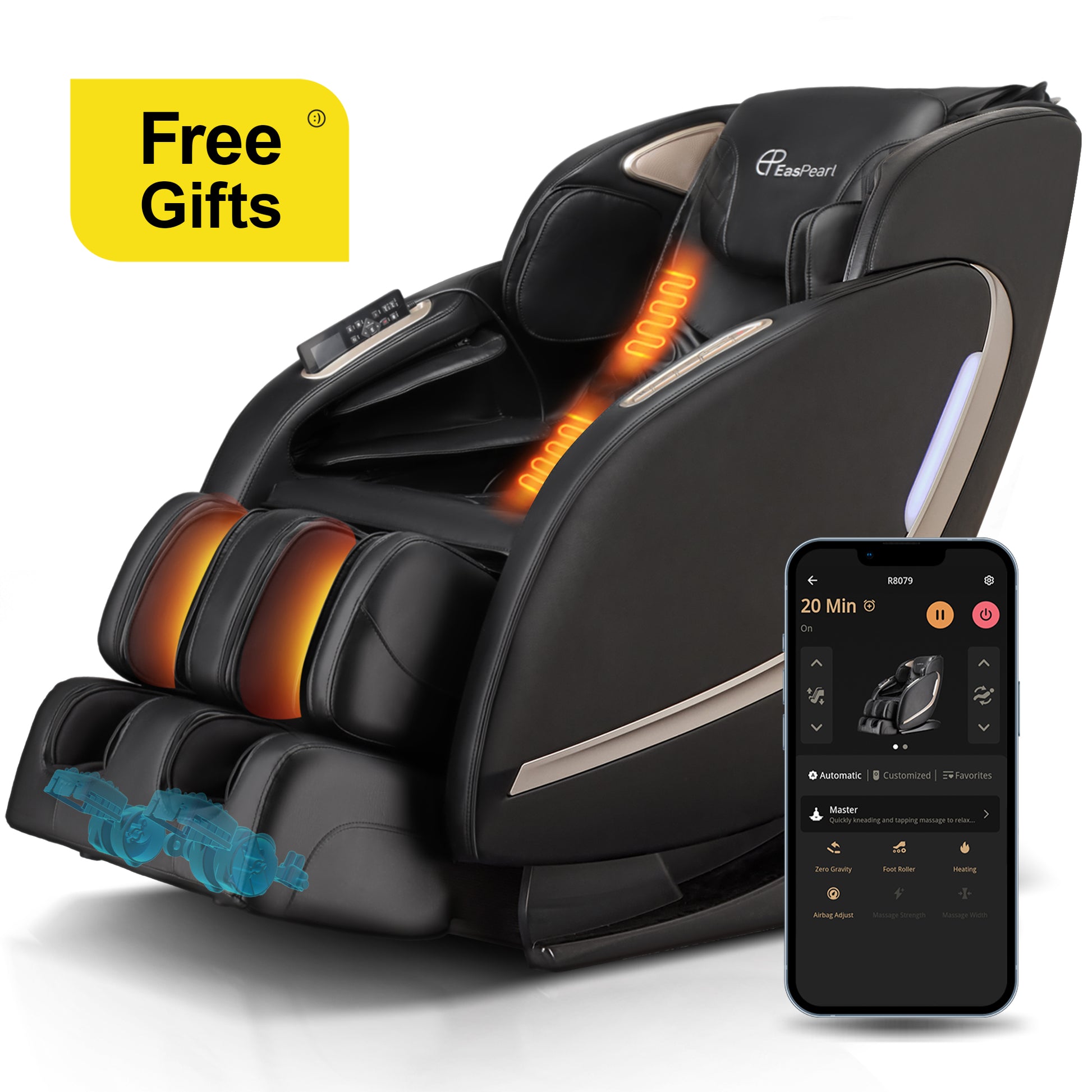 EasPearl® R8079 4D Massage Chair with More Wider Heating, USB Port Insert