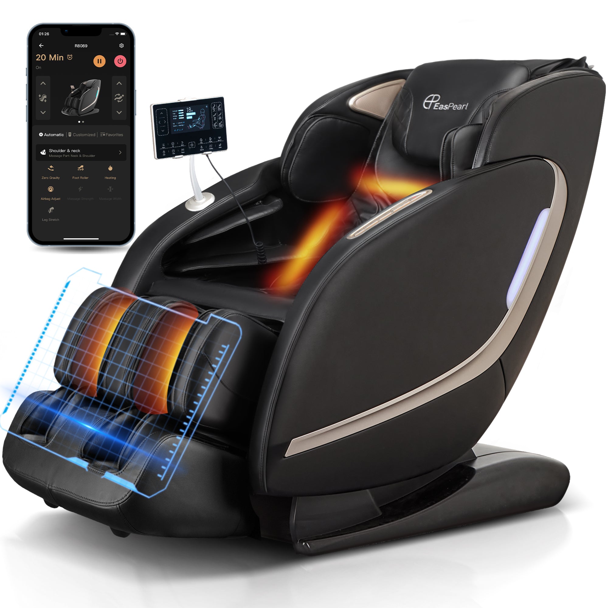 EasPearl® R8089 4D Zero Gravity Massage Chair with Heat, Electric Foot