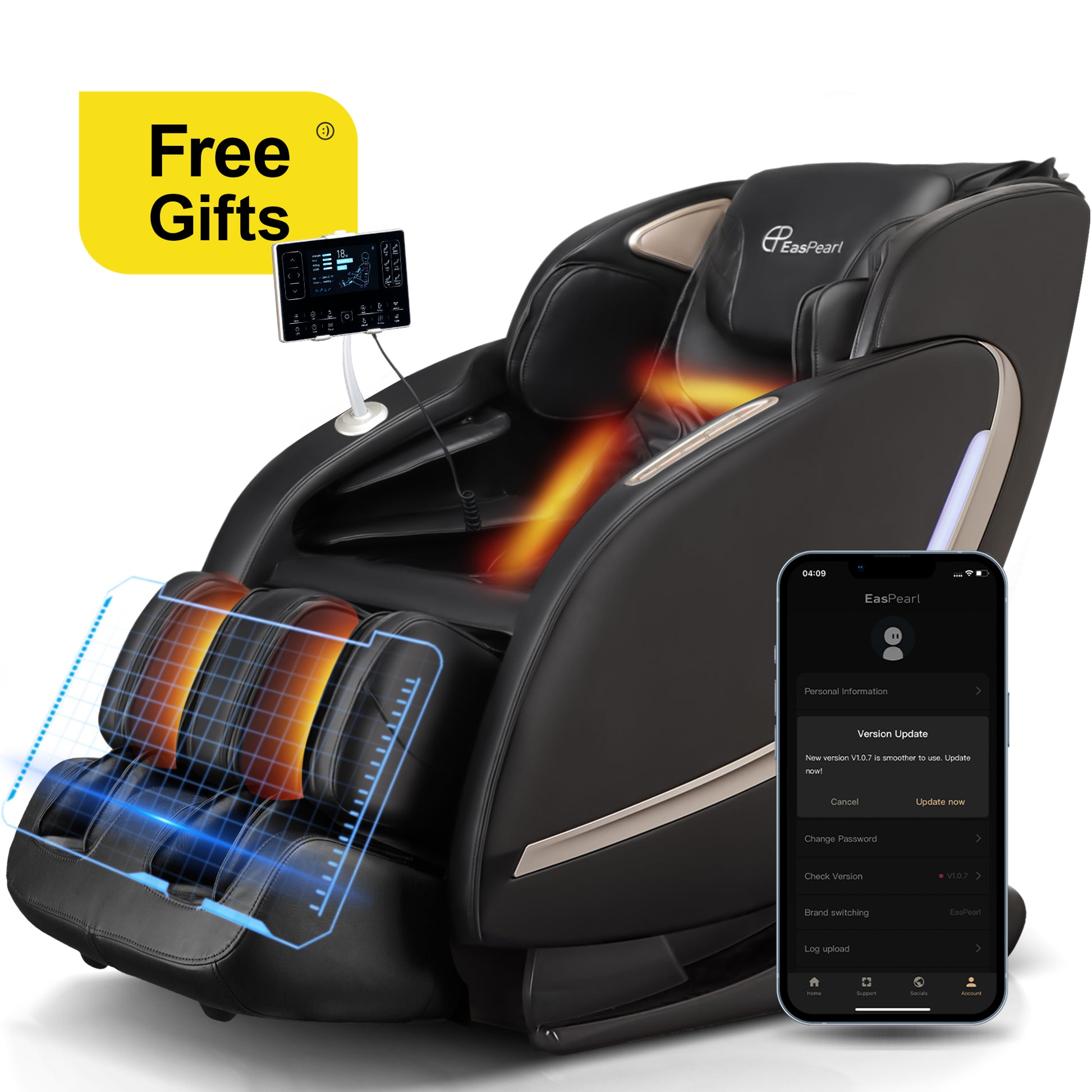 EasPearl® R8089 PRO - Shiatsu Stretch Massage Recliner with APP OTA Remote Controller