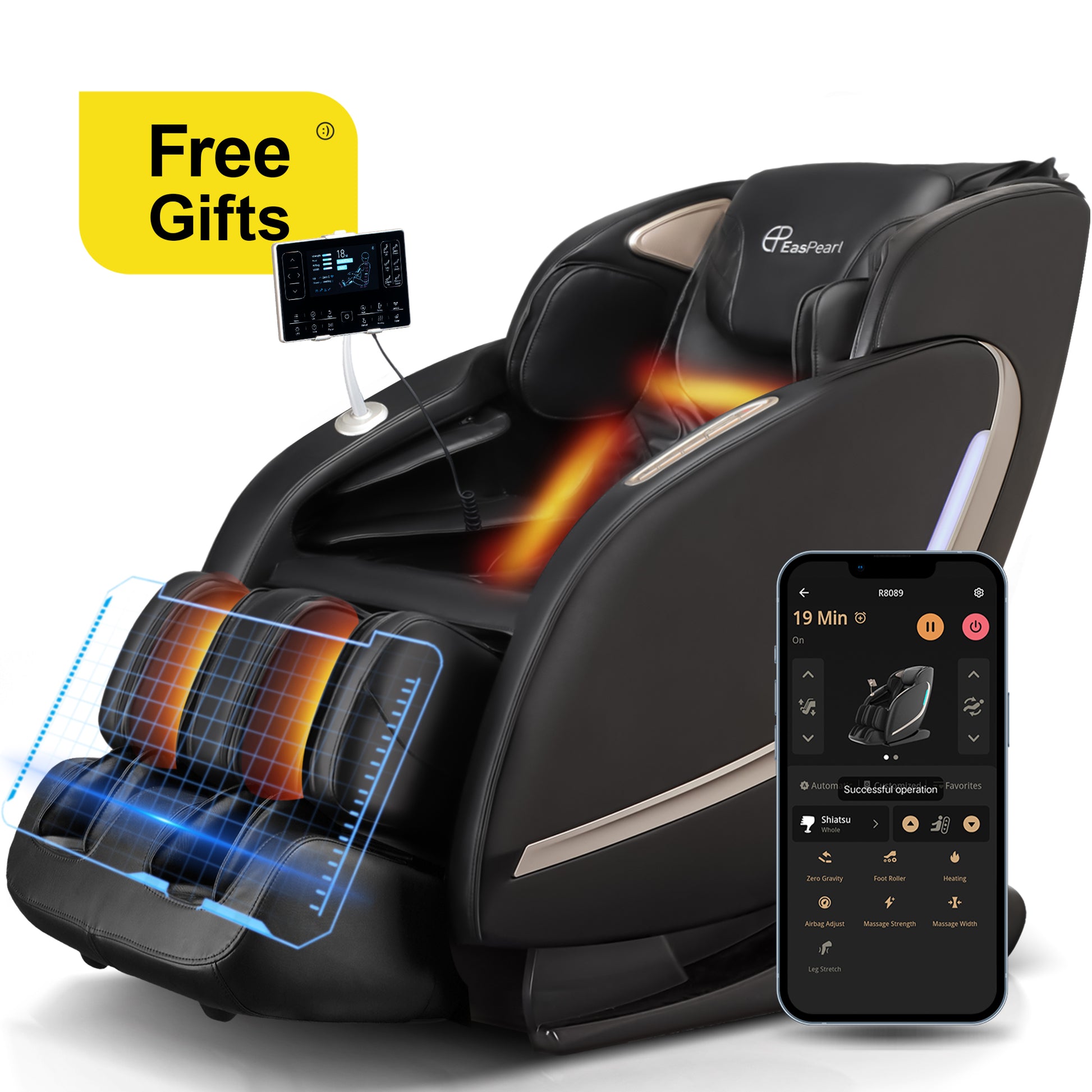 EasPearl® R8089  - Shiatsu Stretch Massage Recliner with Electric Footrest Extension