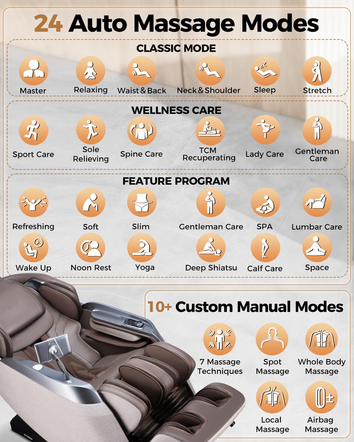 BOSSCARE SQ813 2026 4D Massage Chair Full Body, 24 Modes SL-Track Shiatsu Recliner with Foot Rollers