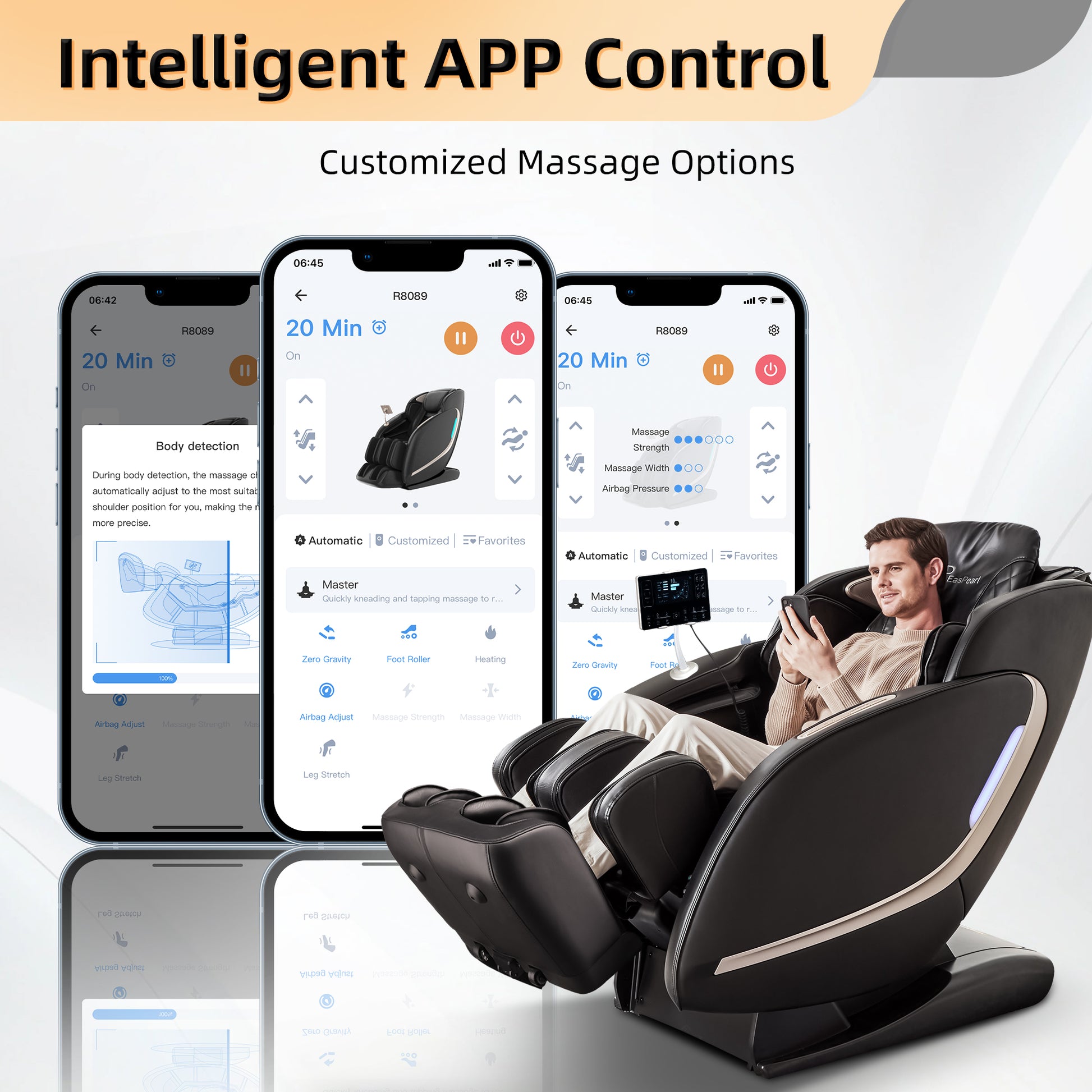 EasPearl® R8089  - Shiatsu Stretch Massage Recliner with Electric Footrest Extension